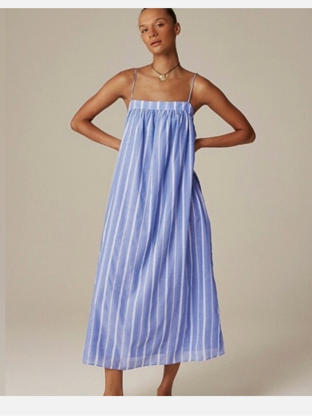 J.CREW Floaty Midi Dress In Striped Cotton Voile Relaxed Fit Resort Sz small